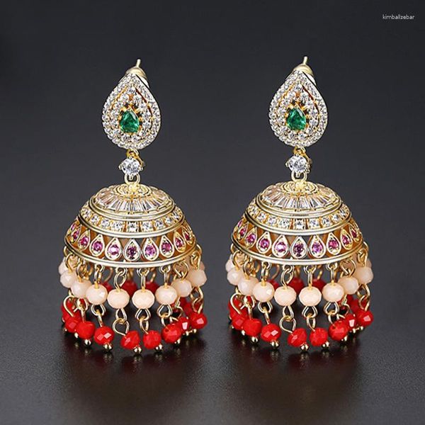 Boucles d'oreilles pendantes Jhumka Jhumki Vintage ethnique femmes gitane Zircon perles mariée goutte Bollywood bijoux cadeaux de fête de mariage