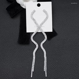 Dangle Oorbellen JICAI Lange Tassel Crystal Drop Earring Glanzend Zilver Kleur S Vorm Strass Voor Vrouwen Bruiloft Sieraden 2024