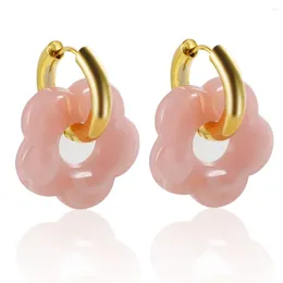 Boucles d'oreilles pendantes JINHUI coloré acrylique fleur résine goutte pour femmes fille chanceux creux rond cerceau boucles d'oreilles en acier inoxydable bijoux