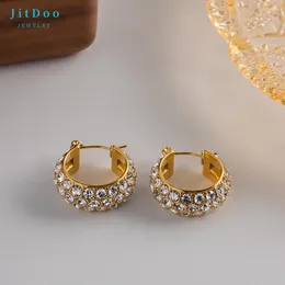 Boucles d'oreilles JitDoo de luxe en Zircon blanc pour femmes, bijoux de fête en cristal de couleur or exquis, cadeau d'anniversaire