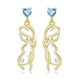 Boucles d'oreilles JIUHAO géométrique 925 en argent Sterling brillant bleu en forme de coeur Zircon mère enceinte cadeaux perle goutte