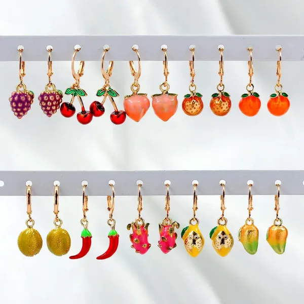 Boucles d'oreilles pendantes JJFOUCS 3 pièces/ensemble alliage papillon émail Fruit Orange fraise goutte pêche cerise doux mignon bijoux cadeau