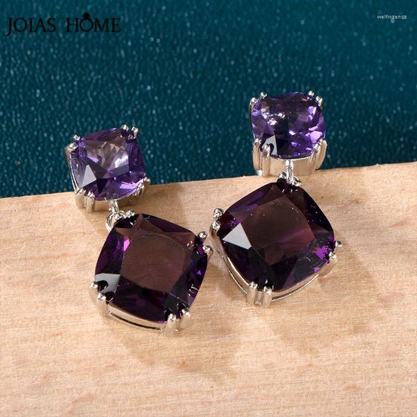 Boucles d'oreilles pendantes Joiashome breloque argent 925 bijoux classique carré violet Zircon améthyste fête Fine pour les femmes cadeau à la mode