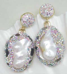 Boucles d'oreilles pendantes JQHS 2 "lustre naturel 30mm baroque blanc Reborn perles Keshi C1141