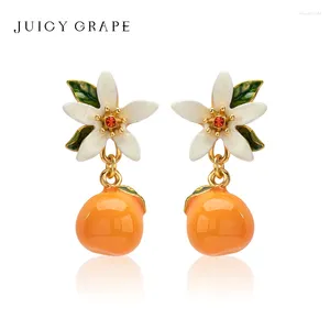 Boucles d'oreilles pendantes en forme de raisin juteux, orange, gardénia, goutte de fruits sucrés, fleur, pour femmes, aiguille en argent sterling 925, cadeaux de Noël