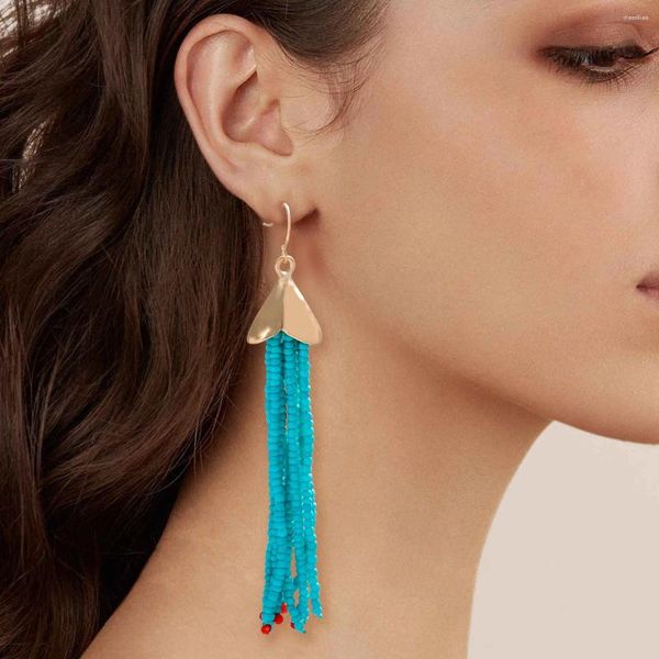 Pendientes colgantes JURAN Bohemia cuentas azules borlas largas para mujer hecho a mano estilo étnico Vintage colgante joyería llamativa regalos