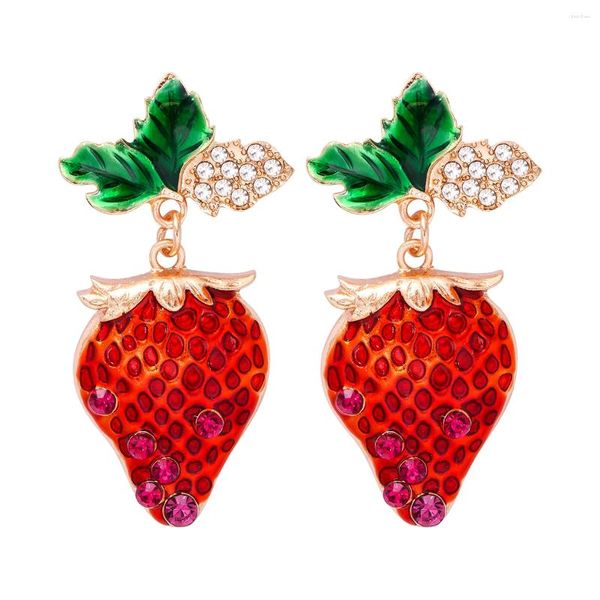 Boucles d'oreilles en peluche Juran Design créatif mignon Strawberry Luxury Crystal brillant pour les femmes Bijoux de mode de mode en gros 2024