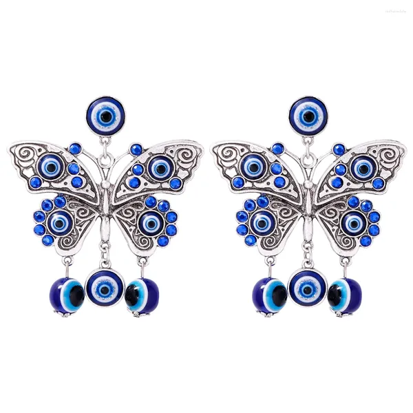 Pendientes colgantes JURAN moda Color plata mariposa para mujer estilo étnico Vintage ojo del mal encanto joyería llamativa