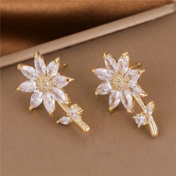 Boucles d'oreilles en peluche JUYA 2023 Exquise Trendy Micro-alimentaire Zircon Flower Stum Temperament Fashion Fashion Flake Drop Boucle d'oreille pour les femmes