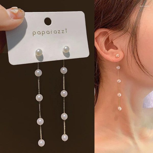 Pendientes colgantes JWER 2024 elegante perla larga borla blanca redonda colgante de boda joyería de moda coreana