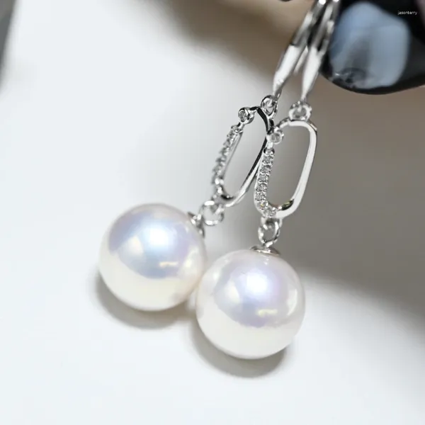 Boucles d'oreilles pendantes JY Fine bijoux pur or 18K naturel 10-11mm Nature ronde eau douce perles blanches pour goutte femmes perle