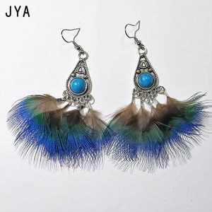 Boucles d'oreilles pendantes JYA grande plume naturelle pour femmes bleu Boho goutte longue déclaration bijoux de mode femelle gouttes d'oreille 2023