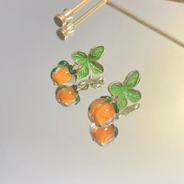 Dangle Oorbellen Kawaii Persimmon Hanger Oorbel Vrouw Party Leuke Oranje Stud Voor Vrouwen Mode Zoete Meisje Accesorios Dame Sieraden