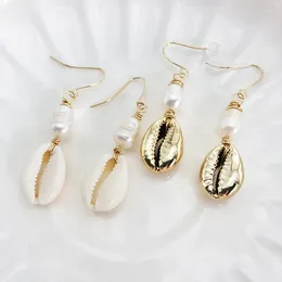 Boucles d'oreilles en peluche kbjw original artisanale de perle doré couleur naturelle Puka Shell 2024 bijoux de mode Accessoires pour femmes
