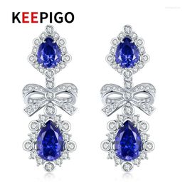 Bengelen oorbellen Keepigo S925 Sterling Silver Sapphire High Carbon Diamond Tanzanite Water Drop Pendant Sparkling Party Fine Jewelry