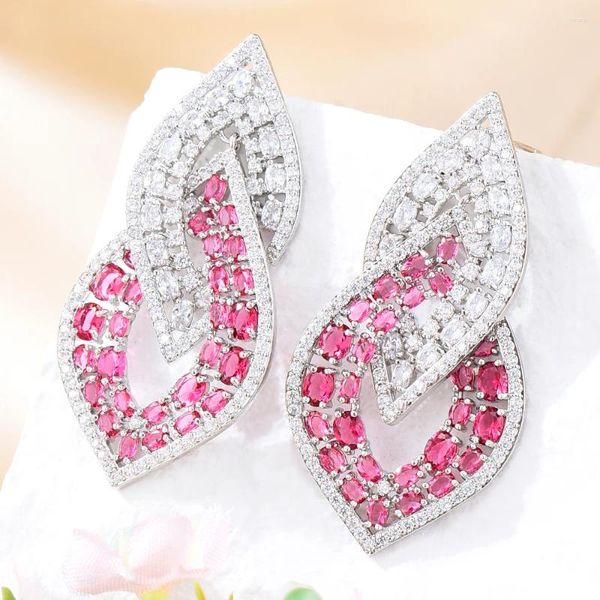 Pendientes colgantes Kellybola, colgante de ojos grandes de lujo para mujer, fiesta de boda, cristal rojo azul brillante, joyería de moda de alta calidad