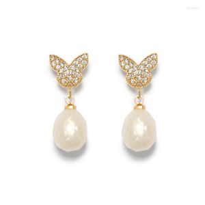 Boucles d'oreilles pendantes Kfvanfi 2023 métal mode papillon dame pendentif corée perle naturelle Simple femme élégant bijoux