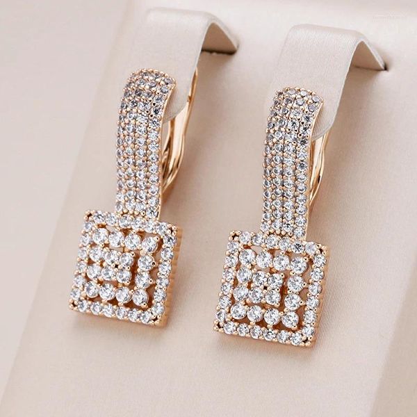 Pendientes colgantes Kienl circón Natural completo fiesta diaria pendiente grande para mujeres 585 Color oro rosa cuadrado novia étnica joyería de boda Vintage