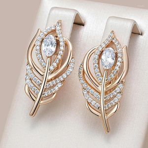 Boucles d'oreilles pendantes Kienl luxe 585 couleur or Rose grande feuille anglais pour les femmes brillant naturel Zircon accessoires quotidien Fine Vintage bijoux