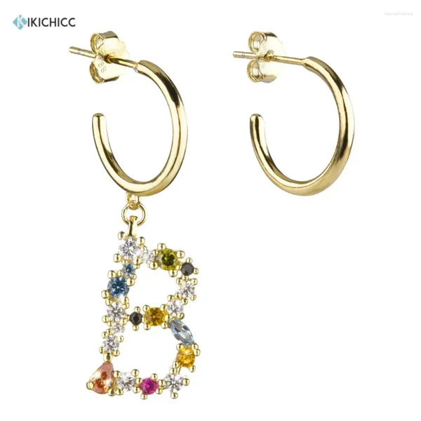 Boucles d'oreilles en peluche kikichicc 925 Sterling Silver Q-Z Colordul Lettre x w Charm de goutte initial Crystal CZ Zircon Femmes Bijoux de luxe