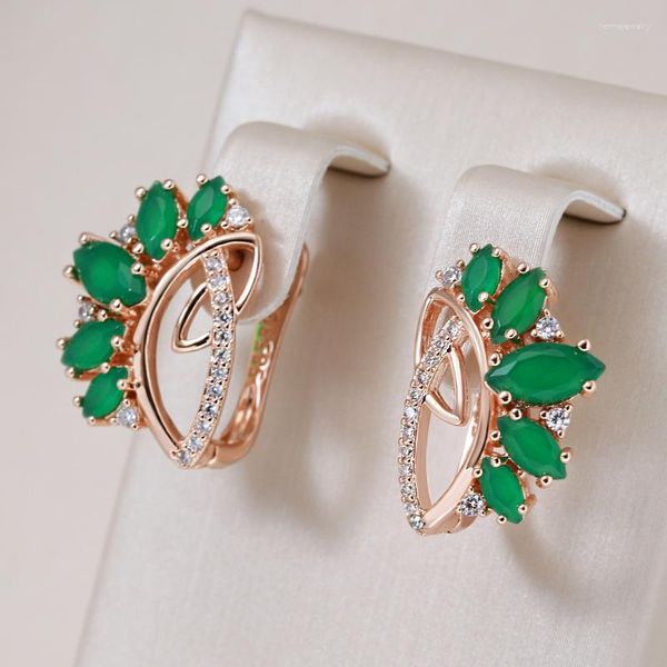 Pendientes colgantes Kinel moda grande para mujer Esmeralda rombo corte circón Natural con oro rosa 585 joyería fina de lujo para uso diario