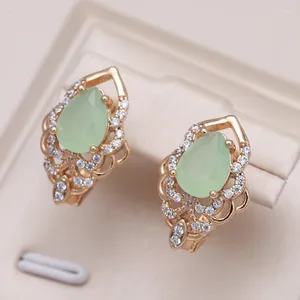 Dangle Oorbellen Kinel Groen Natuurlijke Zirkoon Engels Voor Dames 585 Rose Goud Kleur Bruid Bruiloft Sieraden Vintage Dagelijks Oorbel 2024