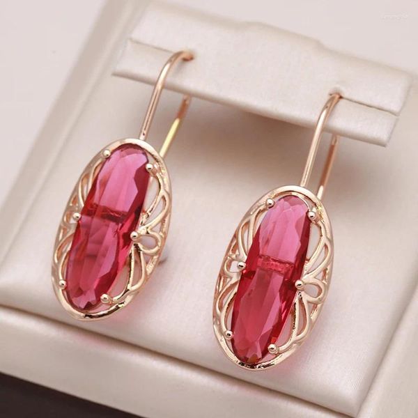 Boucles d'oreilles Kinel longues ovales rouge naturel Zircon goutte mode 585 couleur or Rose femmes fleur creuse Vintage bijoux