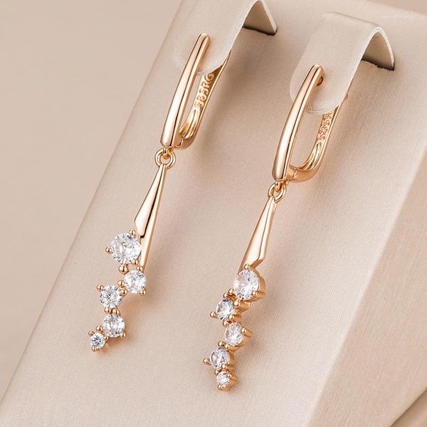 Pendientes colgantes Kinel de lujo de circón Natural Micro cera colgante largo de mosaico para mujer 585 Color oro rosa Simple joyería de moda diaria