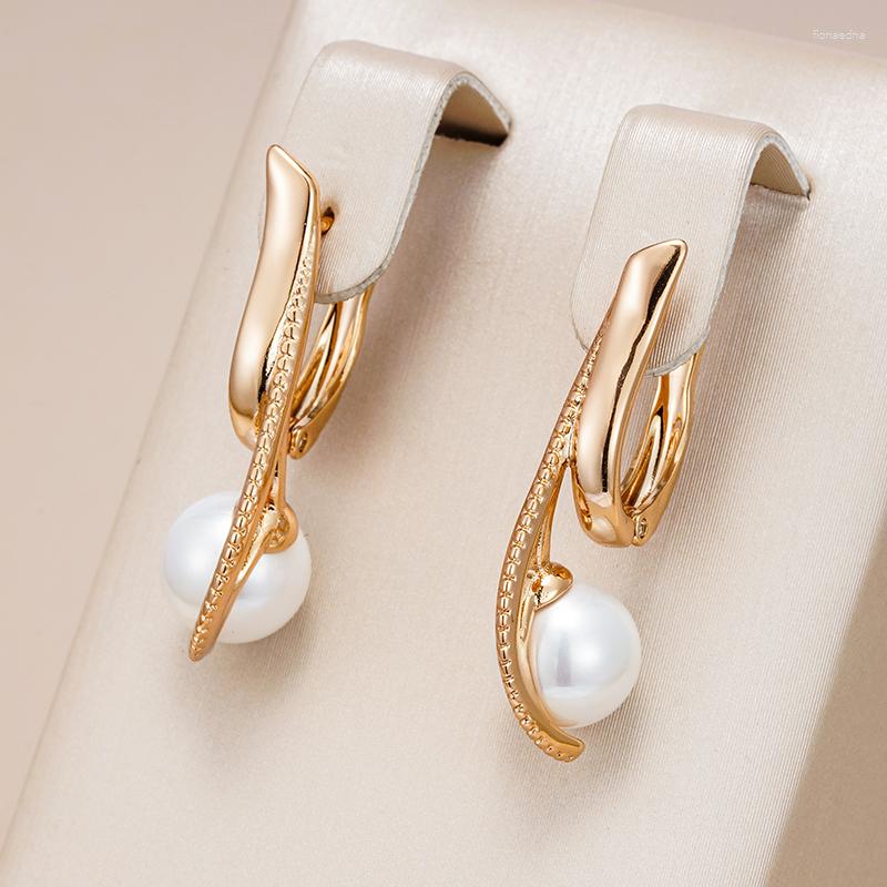 Dangle Earrings Kinel Luxury Pearl Long Drop For Women 585 Rose Gold Color Fine Wedding Jewelry Trendy Easy Matching Earring