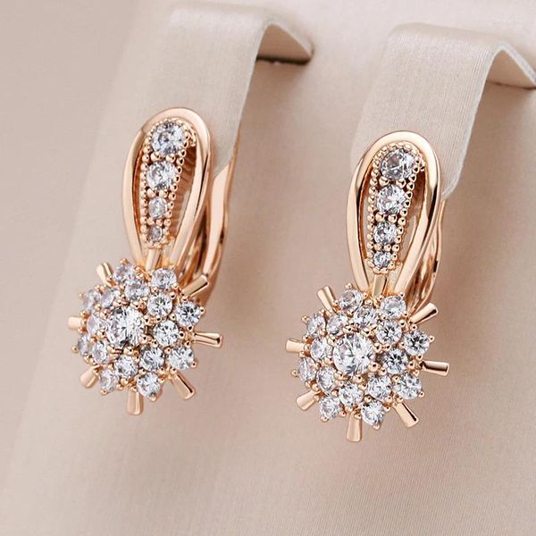 Pendientes colgantes Kinel Shiny Natural Circon Flower Mujeres inglesas 585 Rose Gold Color Trendy Joyería vintage Accesorios de fiesta diarios