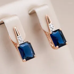 Dangle Oorbellen Kinel Glanzend Vierkant Blauw Natuurlijke Zirkonia Engels Voor Dames 585 Goud Rose Gemengd Zilver Luxe Bruiloft Feest Dagelijks Sieraden