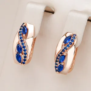 Boucles d'oreilles Kinel losange scintillant bleu Zircon naturel anglais pour femmes mode 585 couleur or Rose bijoux quotidiens de mariage