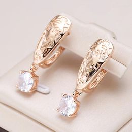 Boucles d'oreilles pendantes Kinel Unique ethnique mariée goutte femmes haute qualité 585 couleur or Rose Zircon naturel mode mariage bijoux quotidiens