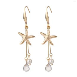 Dangle Earrings Kissitty Starfish Stainless Steel Earring For Women Shell Pearl Transparent Glass Bead Long Drop Jewelry Finding