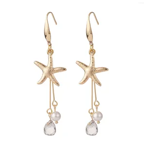 Dangle Earrings Kissitty Starfish Stainless Steel Earring For Women Shell Pearl Transparent Glass Bead Long Drop Jewelry Finding