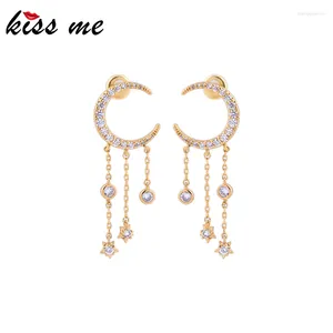 Pendientes colgantes de la luna de lujo Luxury Zircon Star Chain Tassel Drop For Women Anniversary Gifts Gold Color Brass Fashion