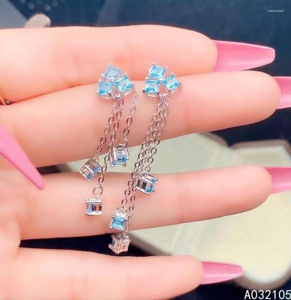 Pendientes colgantes KJJEAXCMY Joyería fina 925 STERLING Silver Controlada Natural Natural Blue Topaz Mujeres de moda de moda de moda Gema Gema Suppo