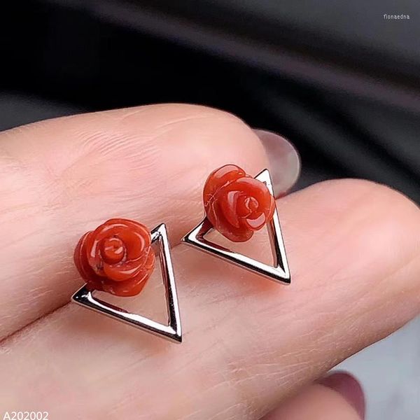 Boucles d'oreilles pendantes KJJEAXCMY bijoux fins 925 argent Sterling incrusté corail rouge naturel fille fleurs soutien détection