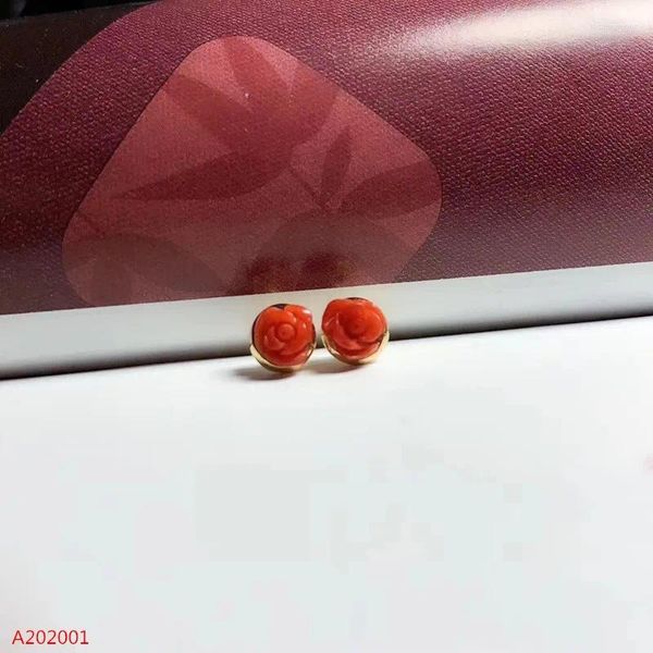 Pendientes colgantes KJJEAXCMY, joyería fina, Plata de Ley 925 con incrustaciones de Coral rojo Natural, detección de soporte de flor de loto para niña