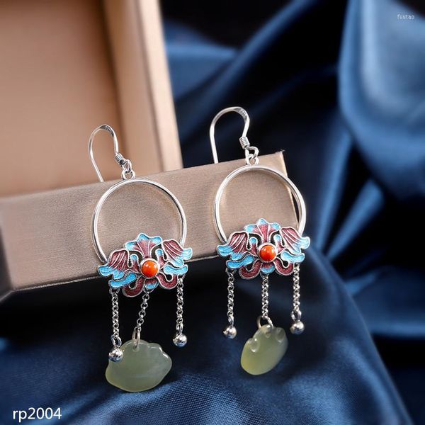 Boucles d'oreilles pendantes KJJEAXCMY Fine Jewelry Chinese Wild S925 Silverware Burnt Blue Thai Silver Mme He Tianyu