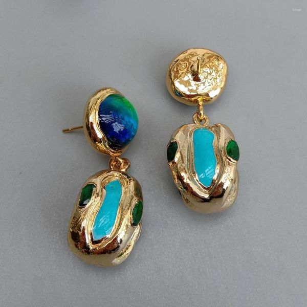 Boucles d'oreilles pendantes KKGEM 15x22mm Urquoise bleu verre de Murano T cristal vert bijoux faits à la main