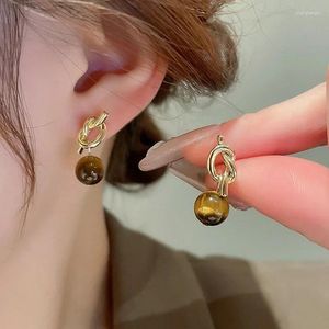 Boucles d'oreilles pendantes nouées en pierre ronde pour femmes, bijoux féminins polyvalents Vintage