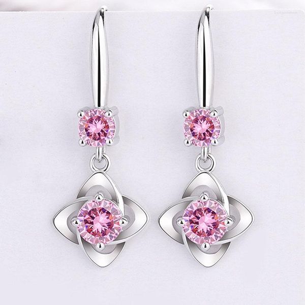 Pendientes colgantes KOFSAC Plata de Ley 925 pendientes de moda para mujer joyería rosa azul blanco cristal borla larga tipo gancho geométrico