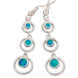 Dangle Oorbellen KONGMOON 3 Cirkelvorm Oceaanblauw Vuur Opaal Verzilverde Sieraden Voor Vrouwen Drop