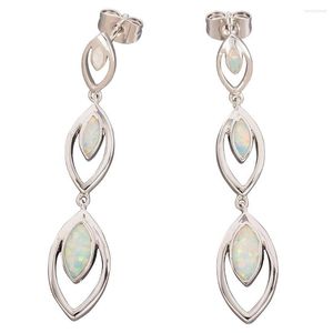 Boucles d'oreilles pendantes KONGMOON 3 marquise forme blanc opale de feu argent plaqué bijoux pour femmes Piercing goutte