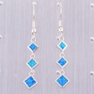 Boucles d'oreilles pendantes KONGMOON 3 forme carrée océan bleu opale de feu bijoux plaqués argent pour femmes goutte