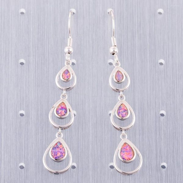 Boucles d'oreilles pendantes KONGMOON 3 forme de larme lavande violet opale de feu argent plaqué bijoux pour femmes goutte
