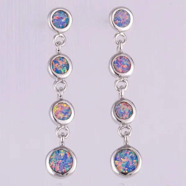 Boucles d'oreilles pendantes KONGMOON 4 rondes lavande violet opale de feu plaqué argent bijoux pour femmes Piercing goutte
