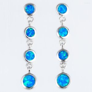 Boucles d'oreilles pendantes KONGMOON 4 rondes bleu océan opale de feu bijoux plaqués argent pour femmes Piercing goutte