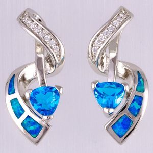 Boucles d'oreilles pendantes KONGMOON 5x5 trillion coupe bleu CZ océan opale de feu argent plaqué bijoux pour femmes Piercing goutte